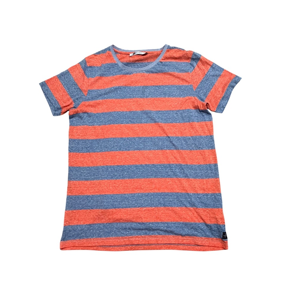 Rip Curl Mens XL Orange Blue Striped Short Sleeve Surf T-Shirt Crew Neck Tee